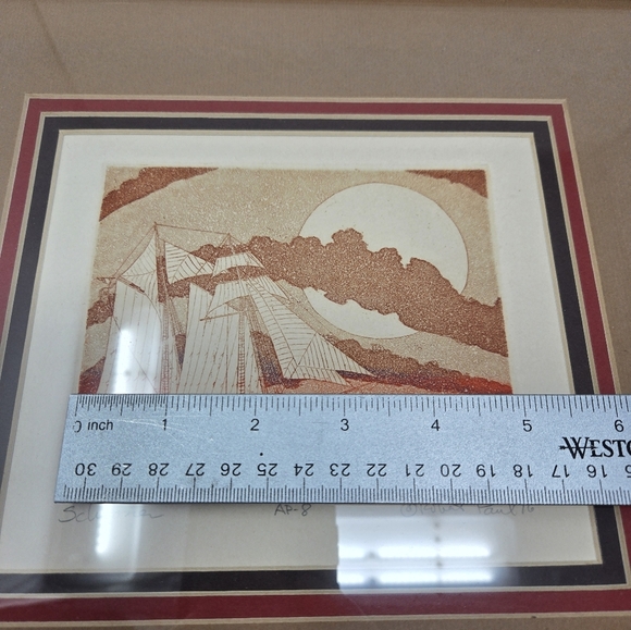 Schooner By Robert Paul 1976 Original Etching Signed By Artist In Wood Frame - Picture 14 of 16